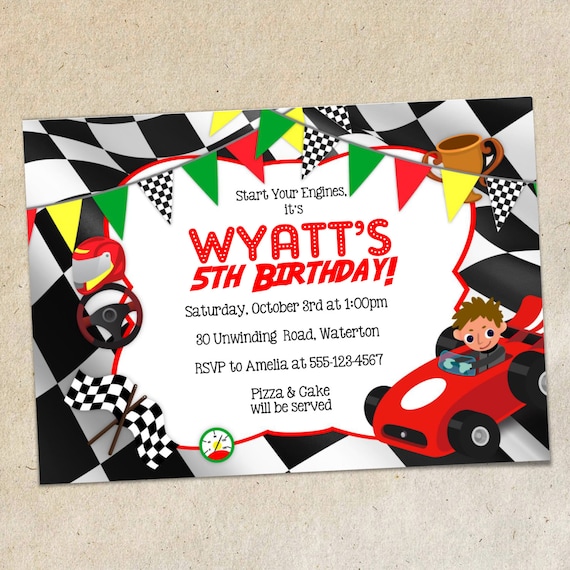 Race Car Party Invitation TEMPLATE Racing Themed Invite Red