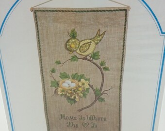 Embroidery Wall Hanging Kit | Bird With Nest Wall Hanging Crewel Kit, Vintage Stitchery, Three Dimensional Carousel Kit, Made in Germany
