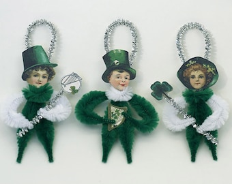 Chenille St. Patrick's Day Ornaments - Green and White