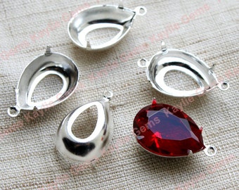 18x13 Prong Setting Sterling Silver Tear Drop Pear Open Back 1 Ring 2 Ring