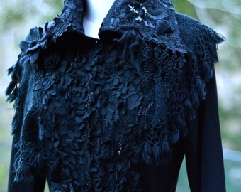 Victorian long Coat, OOAK refashioned eco couture, unique Fantasy clothing, embellished Arttowear boho goddess Coat. Size S/ M.Ready to ship