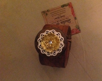 Leather Cuff Bracelet, Recycled Belt, Vintage, Bracelet