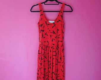 90s Vintage Paint Splatter Red Maxi Dress