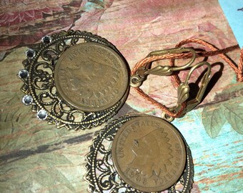 Indian head coin filigree earrings