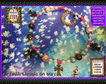 Art Jewel Choker Necklace with Icon Crosses - Handmade Jewelry