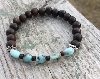Larimar & Tiger Ebony Wood Meditation Bracelet