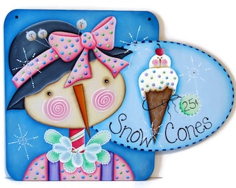 Frosty Snowman Snow Cones Sign, Handpainted Wood, Hand Painted Winter Home Decor, Wall Art, Tole Decorative Painting