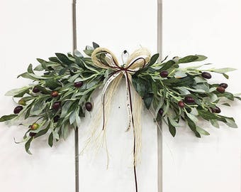 Artificial olive leaf door swag / Door decor / Front door decor / Door hanger / Wall decor