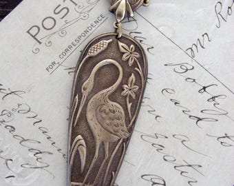 Art Deco Necklace - Vintage Necklace - Heron jewelry - Bird Necklace - Statement Necklace - Vintage Brass jewelry - handmade jewelry