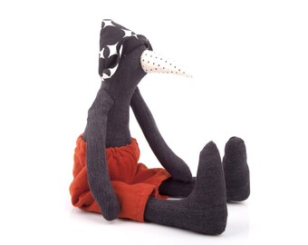 Penguin doll , stuffed toy , black bird doll , art soft toy bird , modern nursery decor , huggable toy , Plushie Softie doll , Easter gift