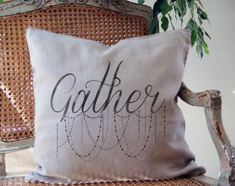 Rustic Fall Pillow. Throw Pillow. Gather PiIlow. Rustic Decor. Home Decor. Farmhouse Decor. Fixer Upper Style.