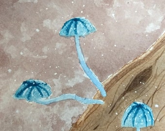 Blue Fungi Watercolor