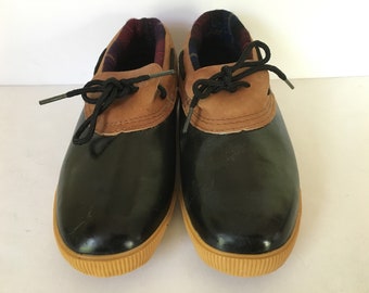 Vintage quality handcrafted Eddie Bauer classic duck boots women's size 8 M British tan leather and rubber construction