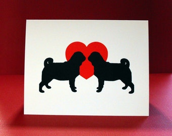 Pug Card, Anniversary Card, Pug Love Single Greeting Card, Pug Valentine's Day Card, Engagement Card,
