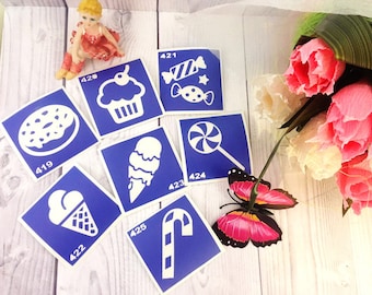 Stencils for temporary tattoos. "Candy" set, 7 pieces. Glitter tattoo. Henna Stencils.Adhesive stencils.Body art tattoo