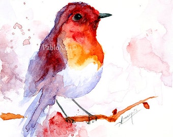 Watercolor painting, watercolor bird painting, bird art, animal illustration, bird PRINT 6x8 inch. 15x21 cm.