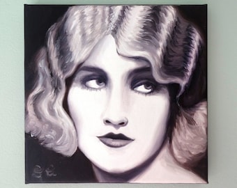 Vintage fashion portrait of woman fingerwaves ziegfeld art fashion illustration beautiful face original art oil painting 1920s flapper art