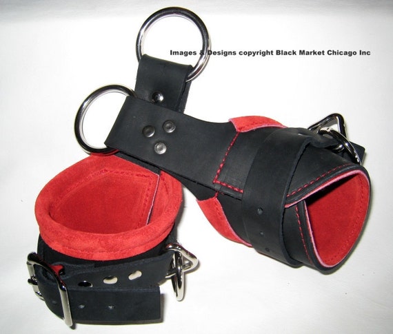 Suspension Cuffs Leather Black Lined With RED
