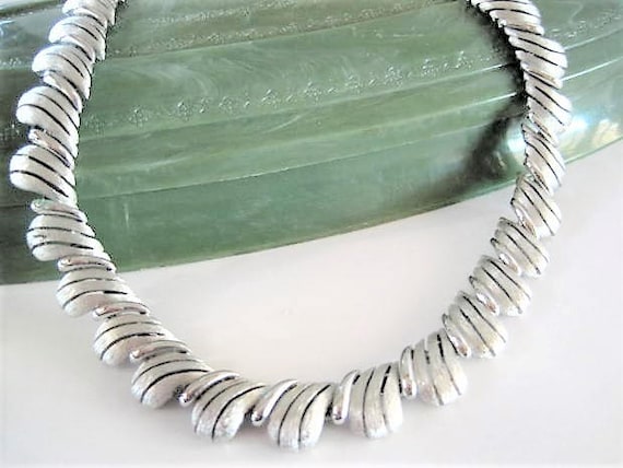 Crown Trifari Necklace, Brushed Silver Tone Choker, Vintage Trifari, Hang Tag