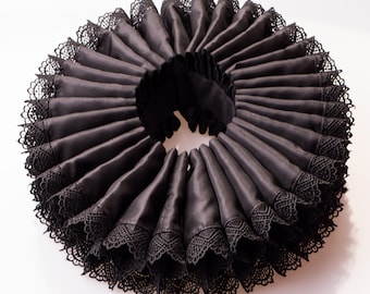 Elizabethan neck ruff, black neck ruff, Rennaissance neck ruff, Tudor, made to order theater costume collar