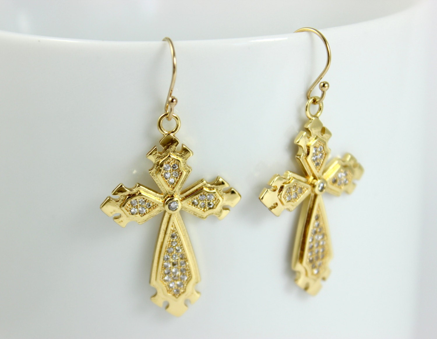 Cross Earrings Women Gold Filled Pave Crystal Crosses Large 5079