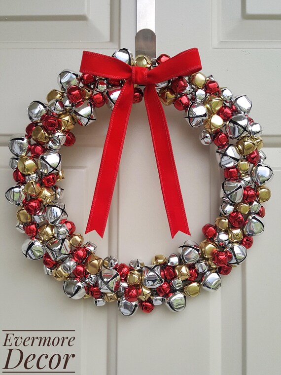 Jingle Bell Wreath with Red Silver and Gold Bells Christmas