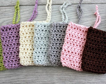 Farmhouse Style Crochet Soap Saver - Soap Sack - Cotton Soap Holder - Soap Saver Bag - Soap Cozy - Soap Bag with Drawstring - Soap Sock