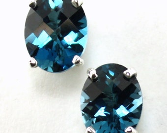London Blue Topaz, 925 Sterling Silver Post Earrings, SE002