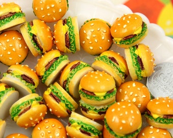 Fake Food - 20mm Big Chunky Hamburger Junk Food Flatback Resin Cabochons - 6 pc set