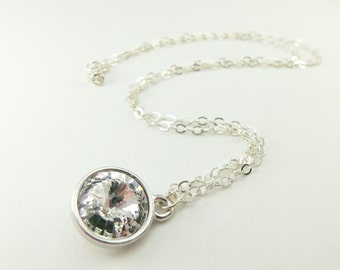 April Birthstone Necklace Clear Crystal Necklace Sterling Silver Necklace Clear Crystal Diamond Birthstone Necklace