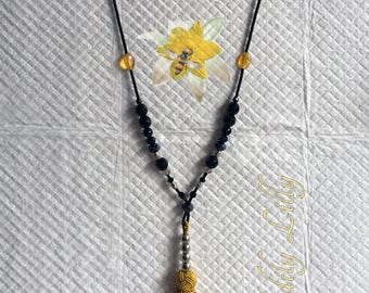 Gold Silver and Black Tassel Necklace