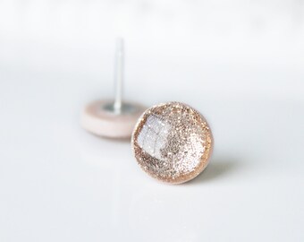 Round Resin Champagne Gold Glitter Stud Earrings - Silver Plated Posts, 13 mm , Round Gold Glitter Resin Earrings, For Her, Bridesmaid Gifts