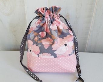 Sock Project Bag: Pink/ Grey Floral