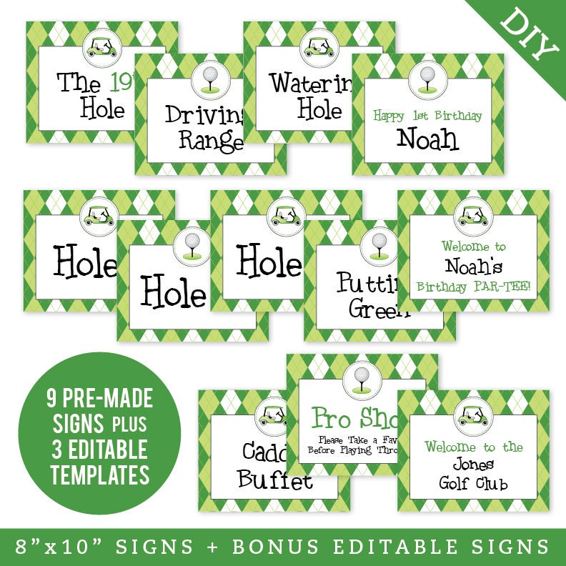 editable instant download golf party signs printable 8x10