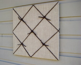 Country Chic Burlap Memo Board, Memory, Bulletin Board, pin or tack board, with 5 nautical knots
