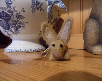 Felted wool Bunny keychain