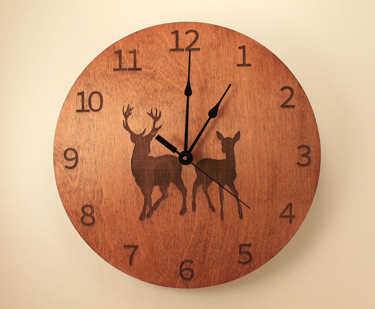 Buck and doe laser cut clock Deer clock Wood clock Wall clock