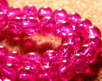 100 6 mm - dark fuchsia - PE132 Crackle glass beads