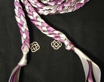Amethyst Purple and Silver Grey Handfasting Ceremony Braid- Celtic Knot-- 6 or 9 feet- Wedding-Braided Together- Handfasting