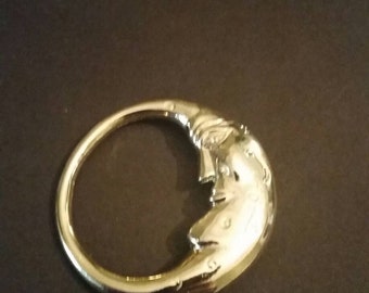 Vintage Moon Brooch Gold Pin Costume Jewelry