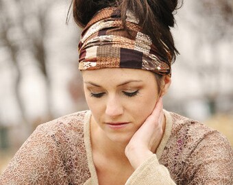 Boho Headband / Boho Gift / Wide Headband Wrap / Adult Headband / Headband Woman / Hair Headband / Women Head Wrap / Brown / Adults