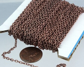 Antique Copper Chain bulk Chain, 50 ft spool of Antique Copper Plated Oval Round cable chain - 3x2mm - unsoldered link