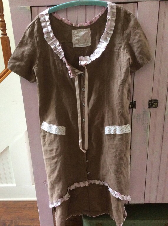 Repurposed Linen Dress Magnolia Pearl Style Grey Brown Linen