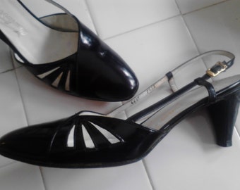 Vintage Newton Elkin Patent Leather Slingbacks, Size 8 1/2AA ECS