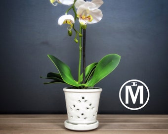 Waikiki 2018 Edition (MEDIUM 5.5") Handmade Ceramic Orchid Pot With Attached Saucer, Orchid Planter, Glazed Pottery | Gift