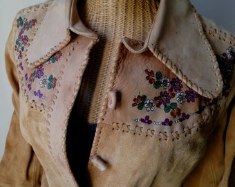 Vintage CHAR whipstitch leather/suede painted western jacket