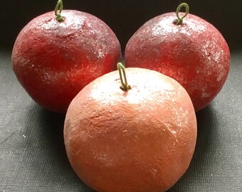 Vintage-Look große gesponnene Baumwolle Obst viktorianischen Weihnachten Ornamente-drei deutsche gesponnen Baumwolle Früchte, Mica