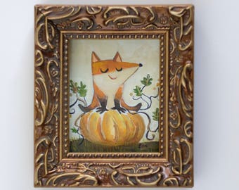 Mini Pumpkin Fox Gouache Original