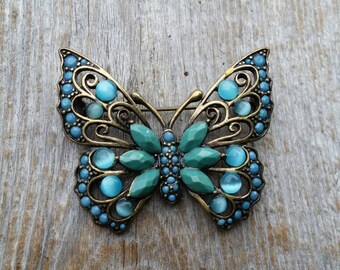 Liz Claiborne Teal Moonglow Butterfly Brooch
