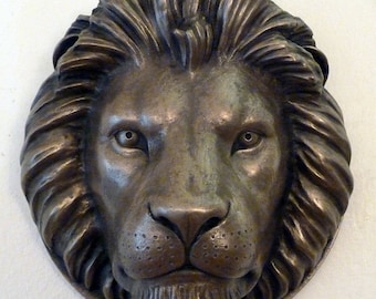 Lion Head wall plaque cast in brass or bronze resin